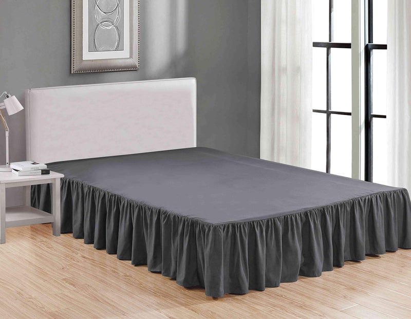 Sheets & Beyond Wrap Around Solid Microfiber Luxury Hotel Quality Fabric Bedroom Gathered Ruffled Bedding Bed Skirt 14 Inch Drop (Queen, Charcoal) - Image 1